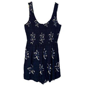 American Eagle Navy Hawaiian Floral Smocked Sleeveless Romper S Beach Coastal